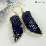 Náušnice černé lupínky se zlatou